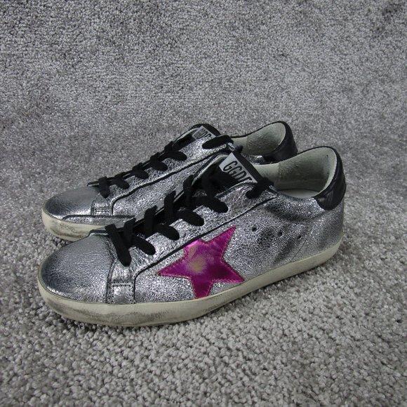 Golden Goose Sneakers Womens Size 36 Eu 5.5 Us Superstar Silver Leather Sparkle - Picture 4 of 11